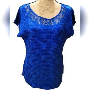 Elementz Crepe Blouse Women's Plus Size 1X Shimmery Stretch Blue